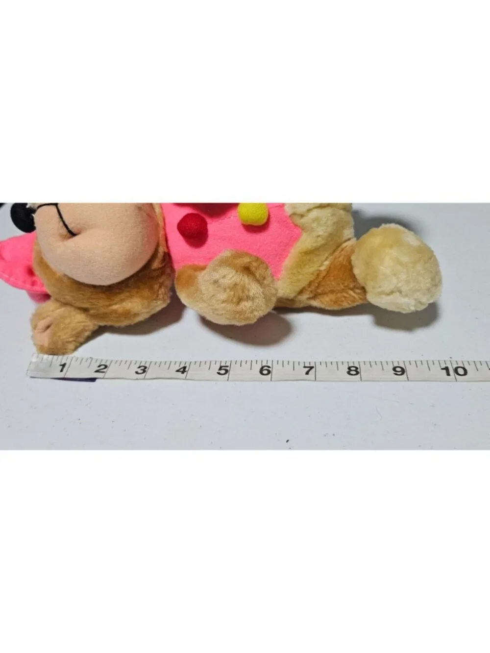Vintage Teddy Bear 9 inch Plush Pink Hat Shirt Yellow Pom Pom Stuffed Animal Toy